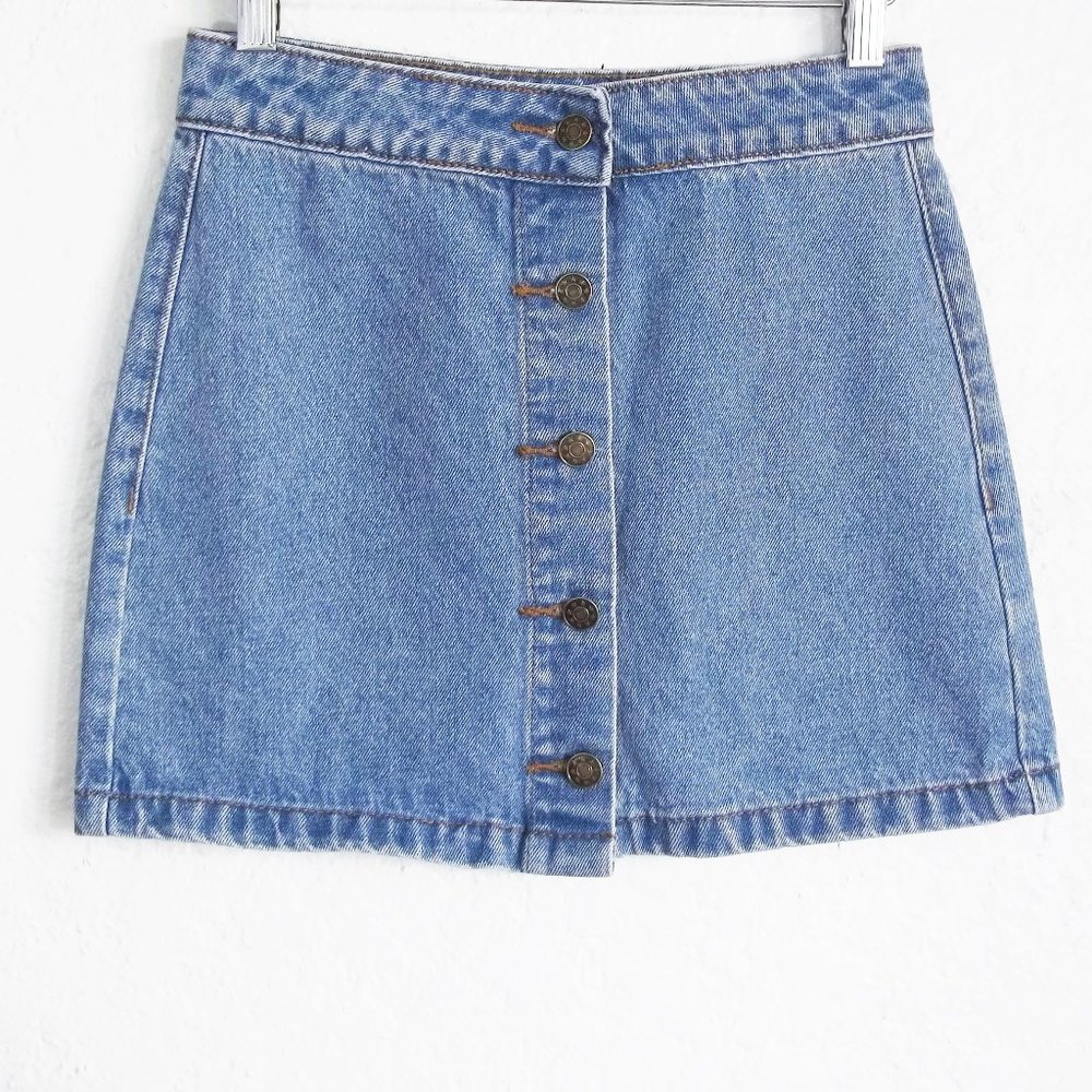 DAHLI Coastal Cowgirl Button Front Cotton A Line Denim Mini Skirt S Waist 24 in
